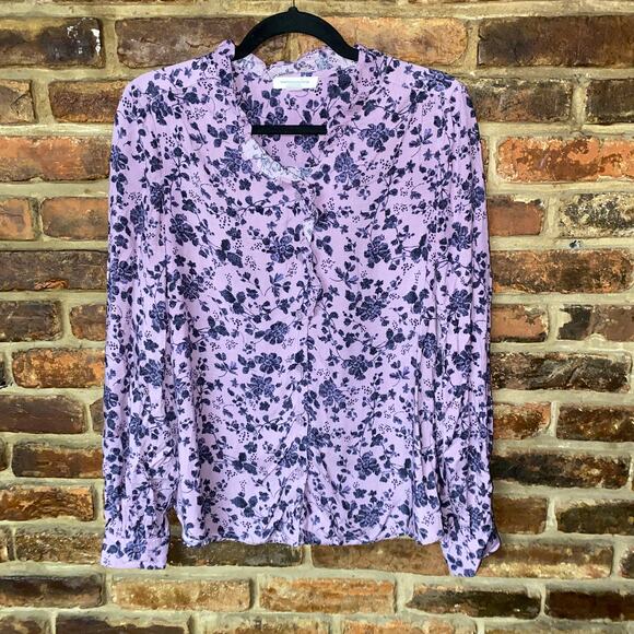 BeachLunchLounge Purple Floral Long Sleeve Button Down Shirt Women's Size XS - Picture 1 of 6